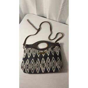 Myra Bag Azure Printed Aztec Womens Brown Tan Canvas Leather Print Boho Shoulder
